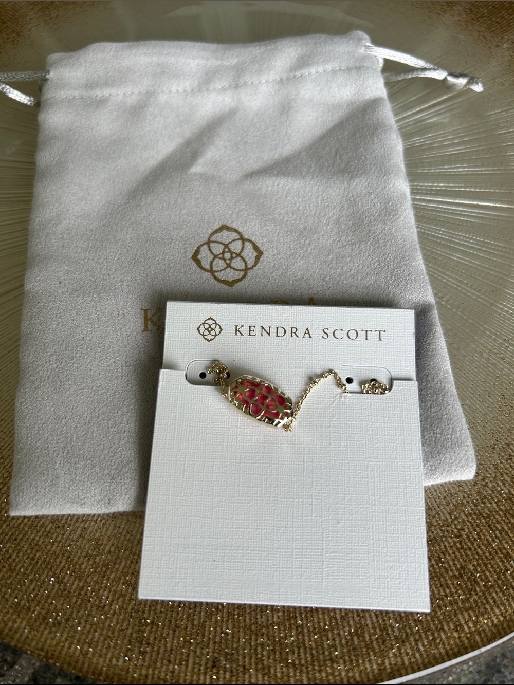 Kendra Scott Gold Elisa Necklace with Satellite Fuchsia Mosaic Stone - Picture 4 of 5
